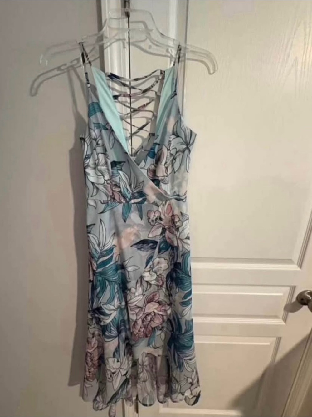 Charlotte Russe Light Blue Floral Lace-Up Midi Dress